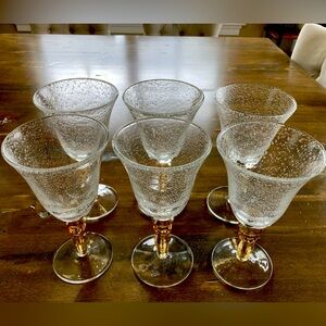 Six beautiful hand blown seeded glass goblets made in Poland.